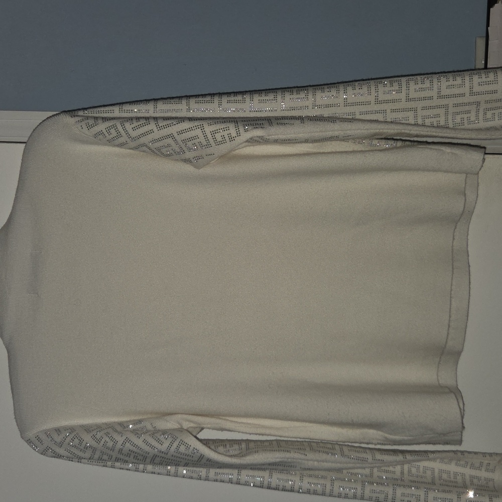 White Geometric Rhinestone Patterned Long Sleeve … - image 5